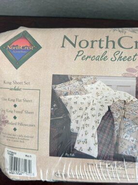 Vintage NorthCrest King Percale Sheet Set Cabin Pine Cone Floral   (BT)